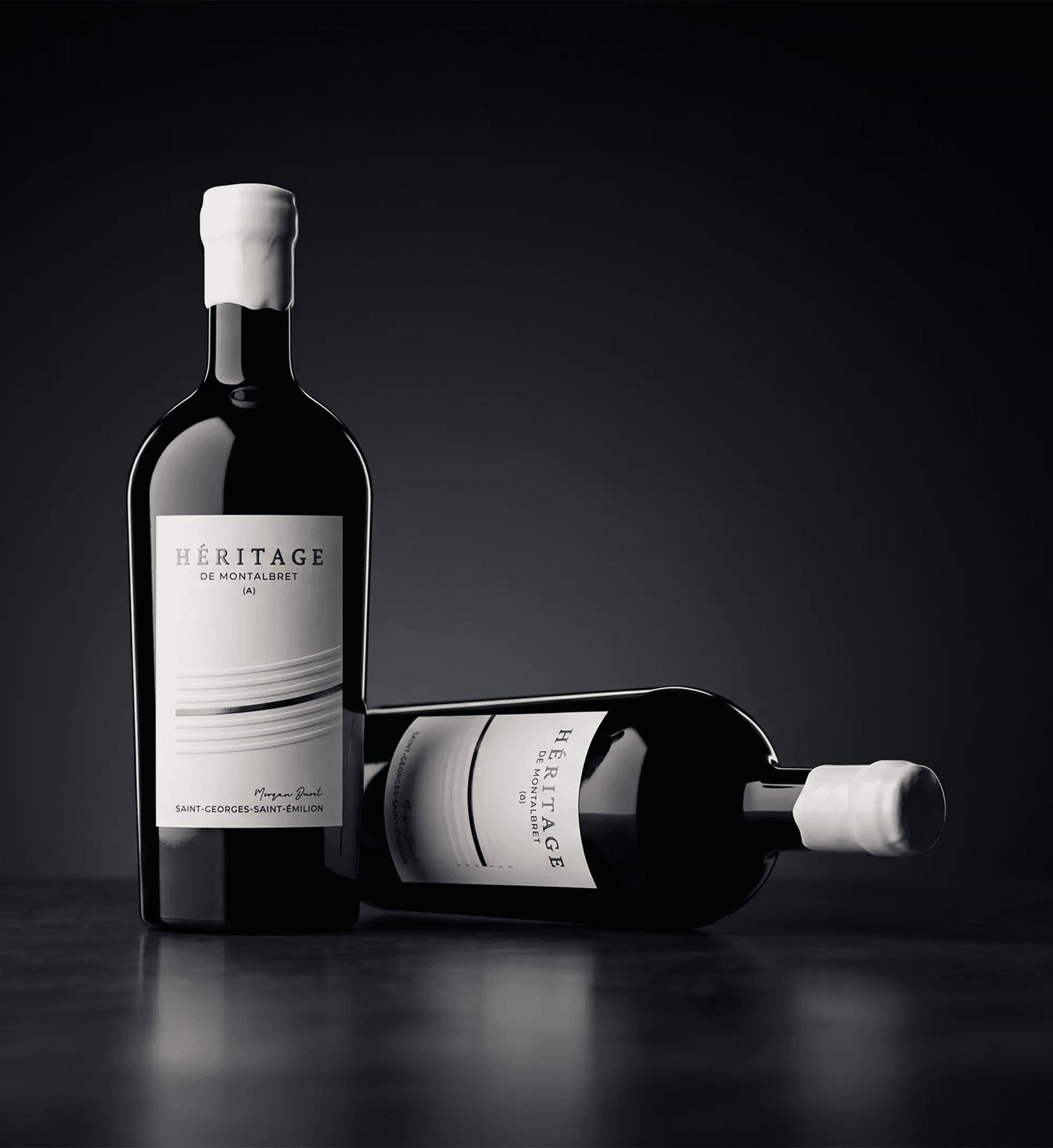 Deux bouteilles de vins rouge sur un fond noir