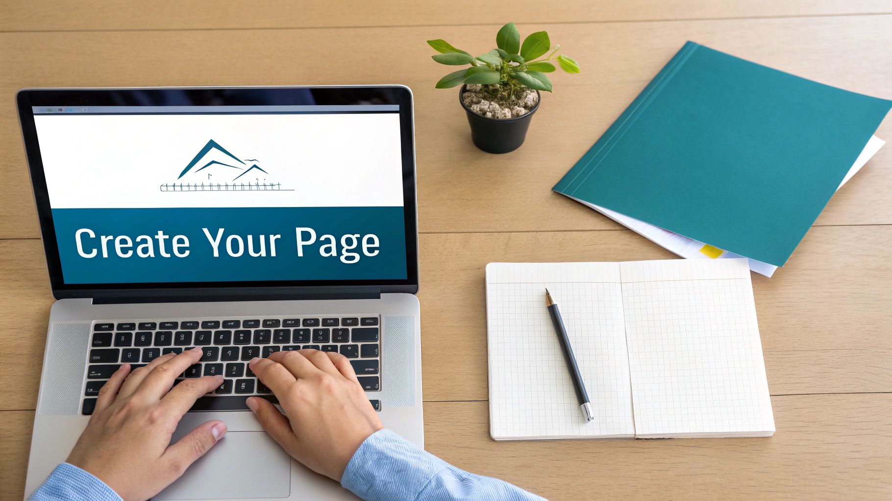 A split-screen image showing a professional LinkedIn company profile on a computer screen and a close-up of a logo being designed.