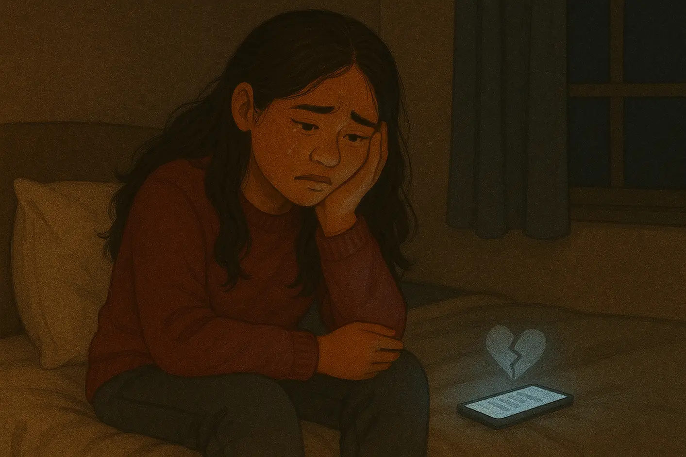 Sad woman, heartbroken after being ghosted by her loved one with no explanation