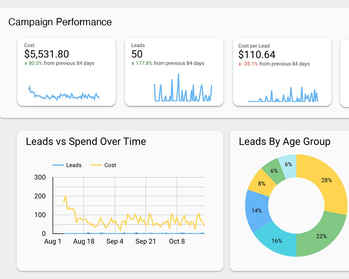Looker Studio campaign report with charts and trend lines