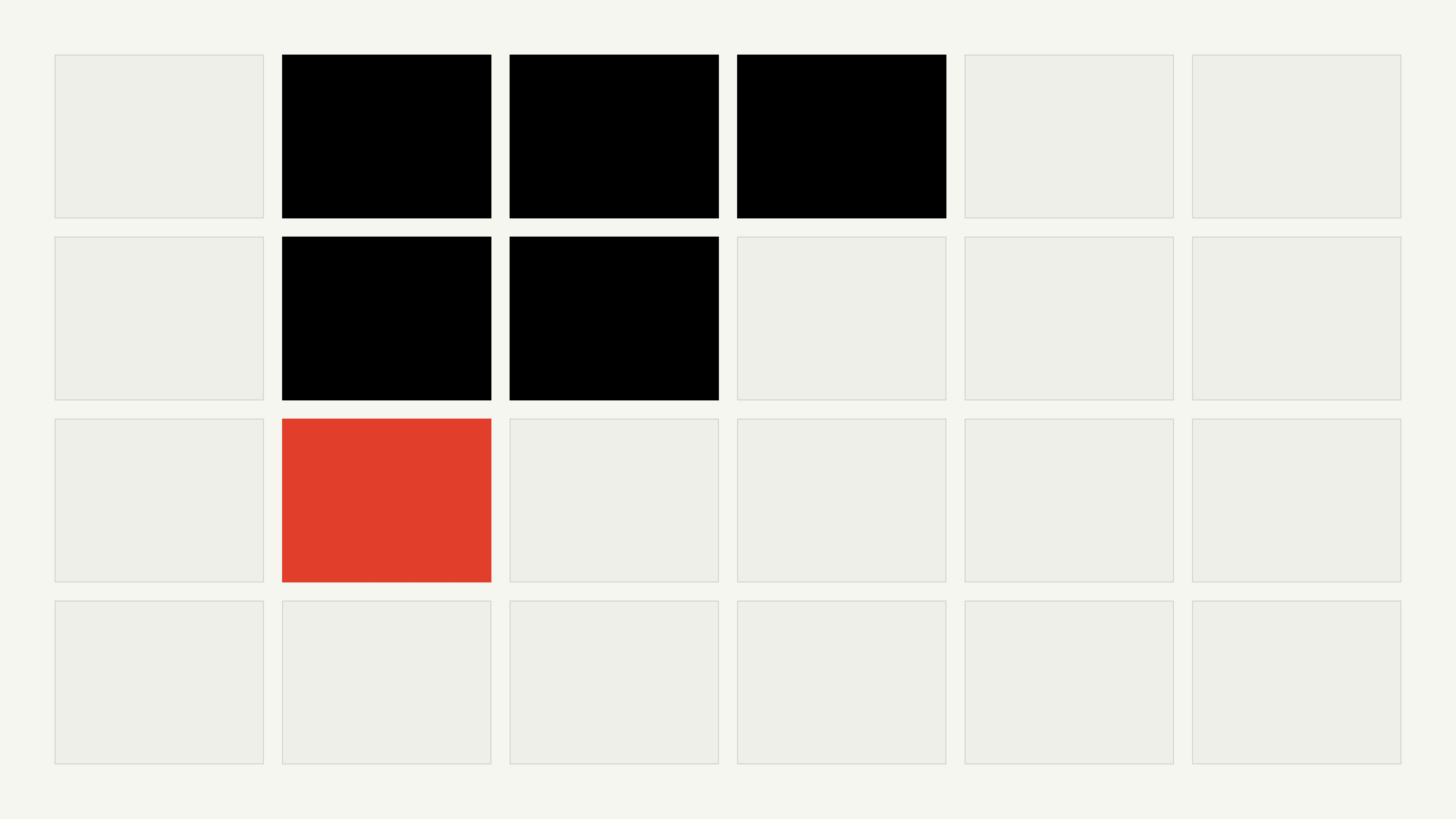 Grid with five black and one red rectangular blocks in the upper left