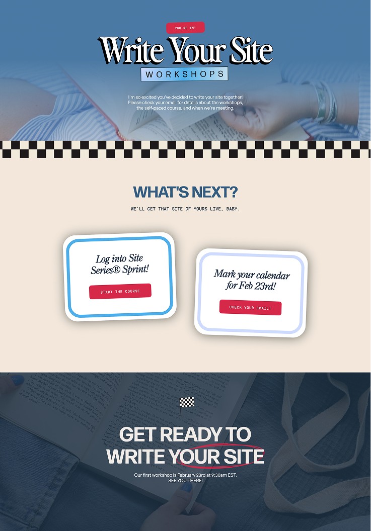 Showit confirmation page for BTL Copy's Write Your Site workshops