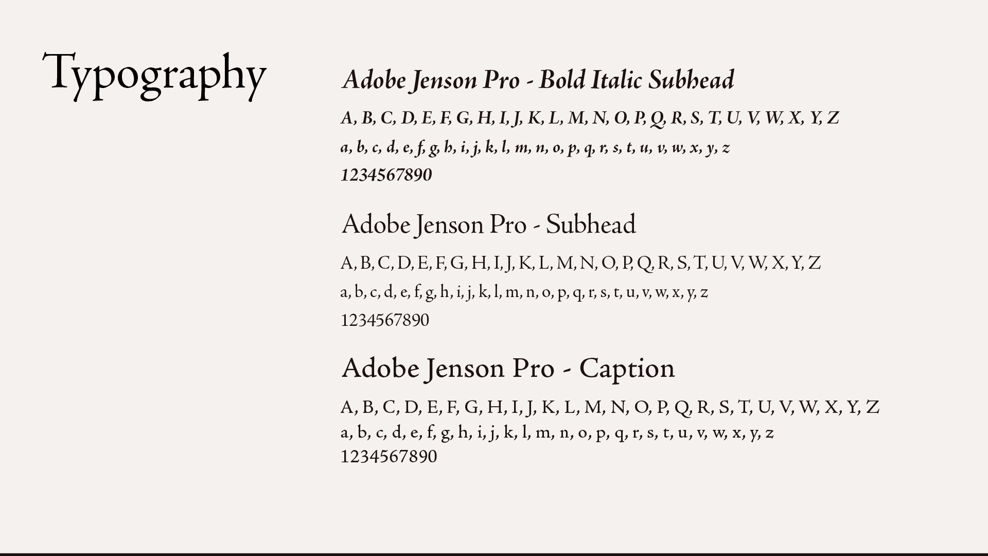 Light background with black text detailing typography pairings.