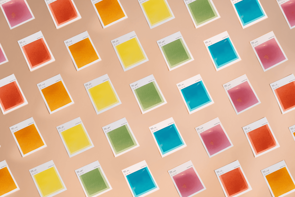 seaweed samples in different color swatches in a beige background