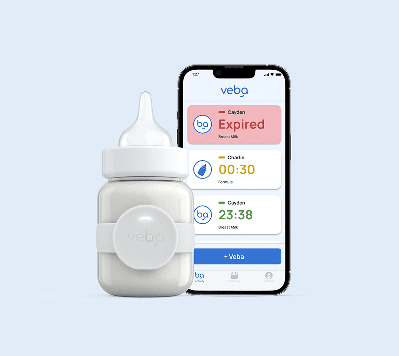 Smart baby bottle monitor with real-time tracking, ensuring optimal feeding temperature and intake monitoring for parents.