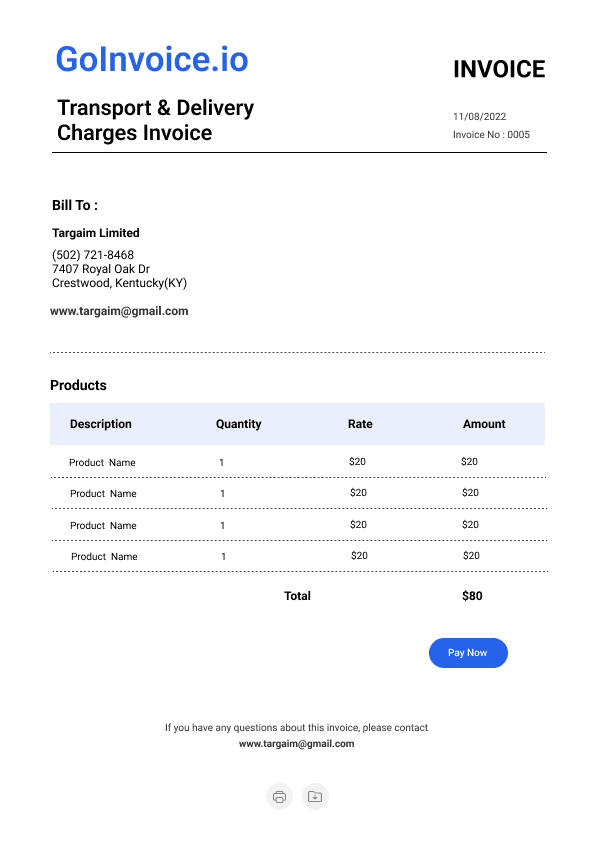 Transport & Delivery Charges Invoice