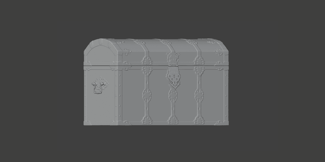 Front view of the completed chest model before materials were added.