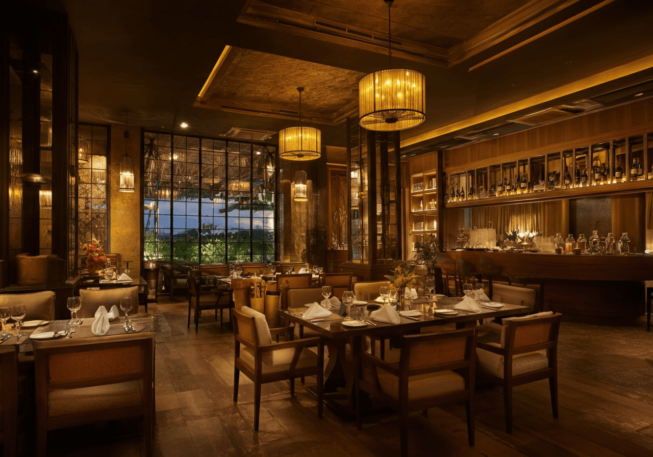 interiors of an elegant filipino restaurant, wide shot