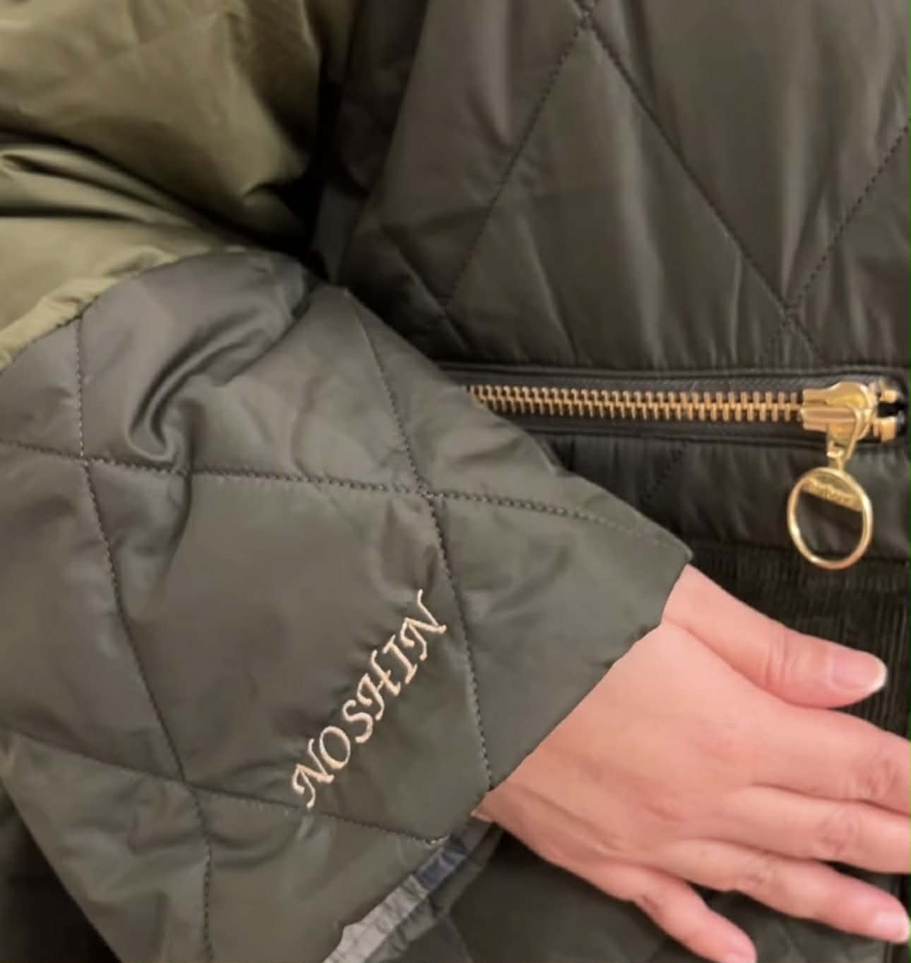 Embroidered sleeve of barbour jacket