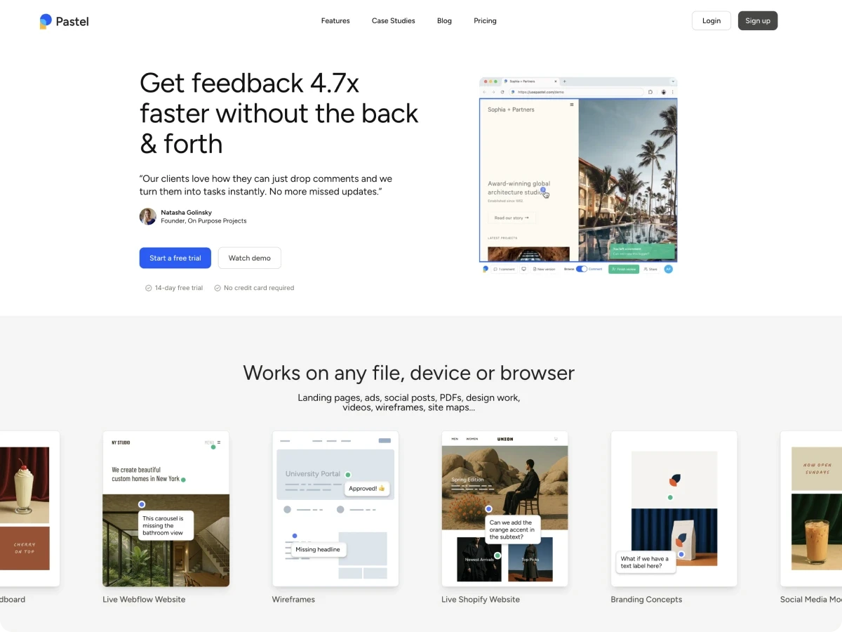 Screenshot of Pastel homepage