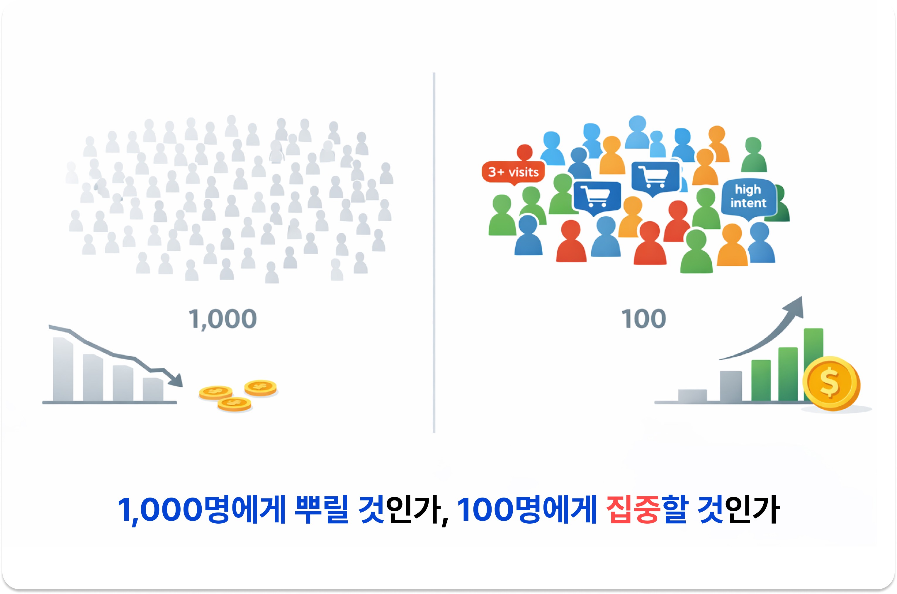 1,000명 vs 100명, 고가치 유저 집중 전략 비교 / Targeting high-value users: 1,000 visitors vs 100 buyers
