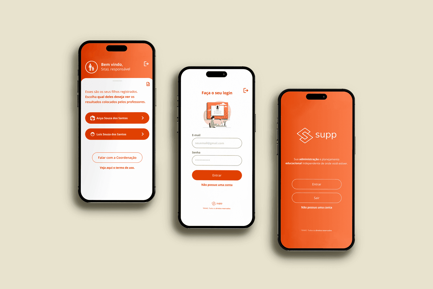 Foto de smartphones com as telas do aplicativo SUPP
