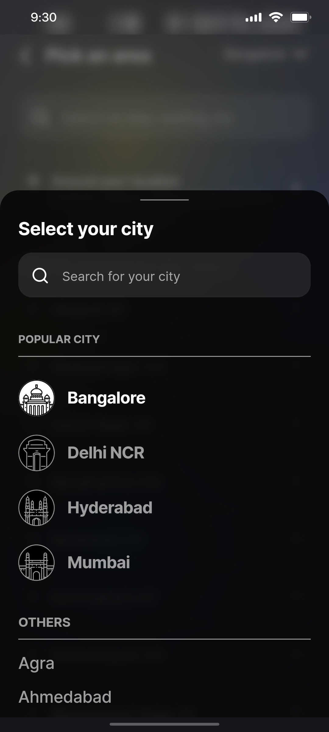 Cult.fit App Select your city Screen