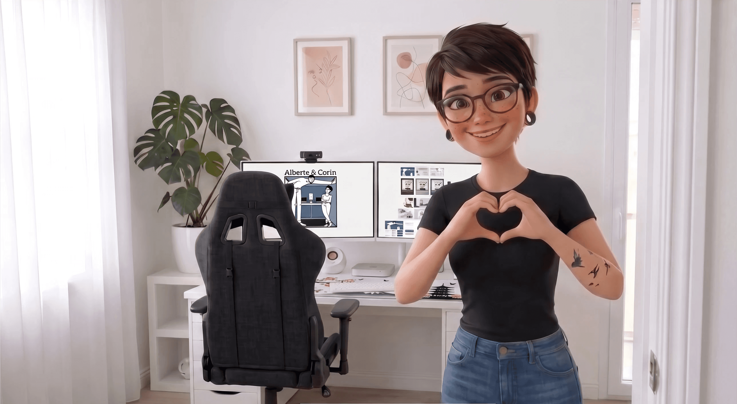 Avatar 3D D'Alexandra fait un coeur avec les mains