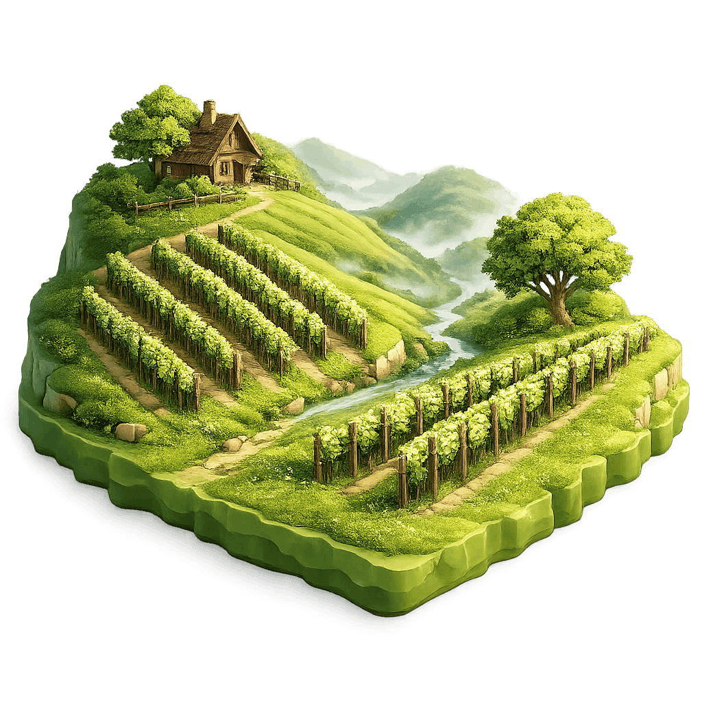 Artistic illustration of the Croatian Uplands wine region.