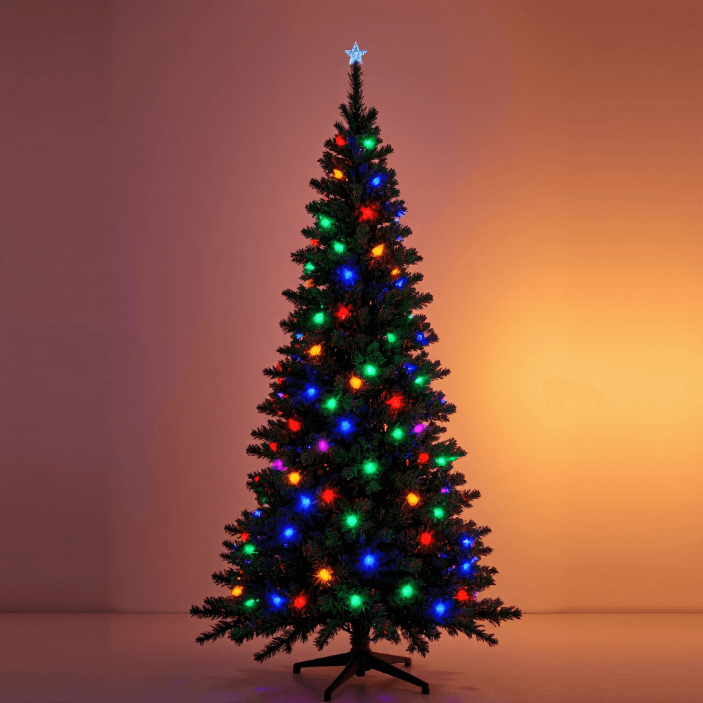 product photography of artificial Christmas tree with lights