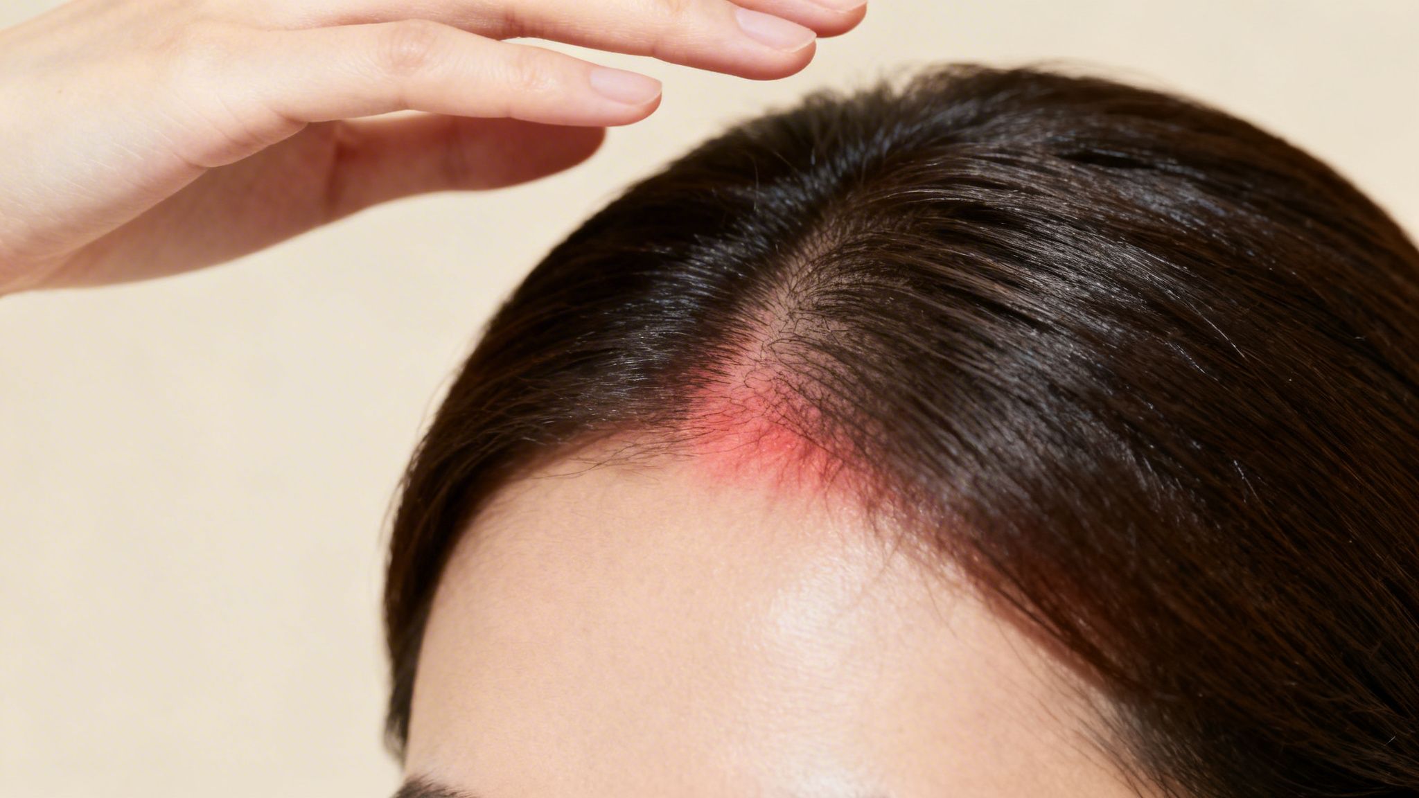 Woman with red itchy scalp