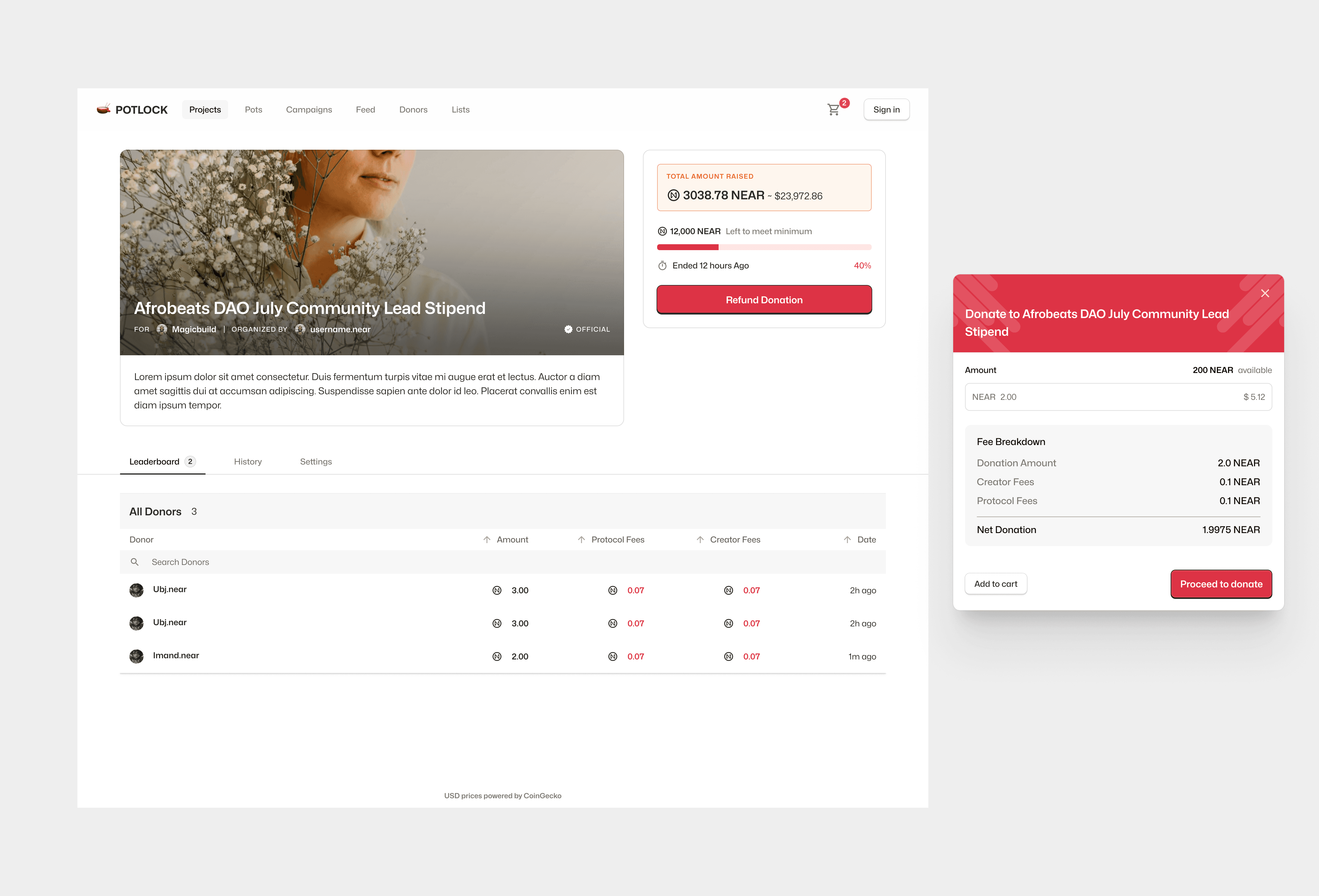 Potlock new fees breakdown
