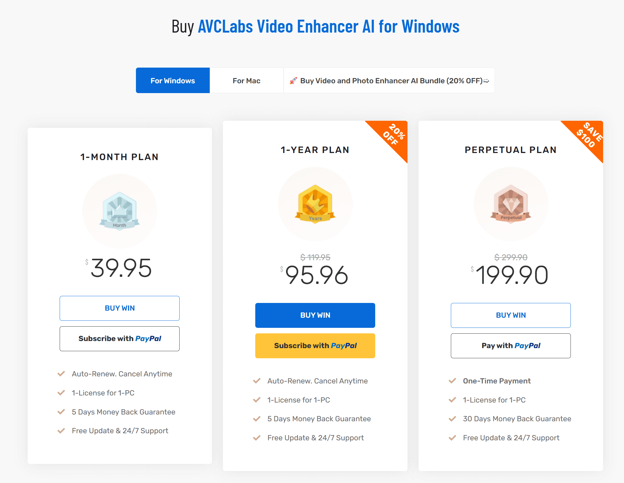 Pricing of AVCLabs Video Enhancer AI