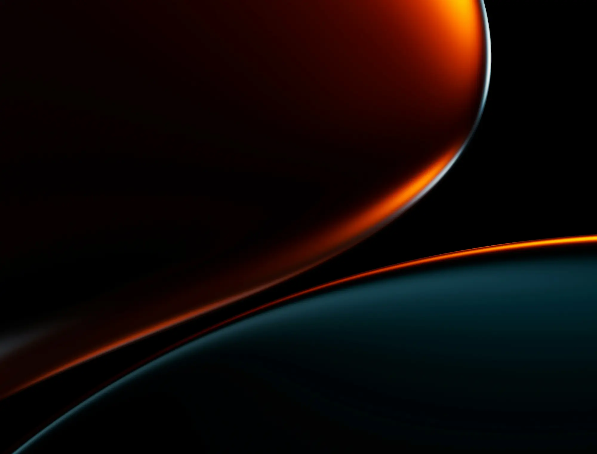 Abstract dark background with smooth curved orange and teal light gradients