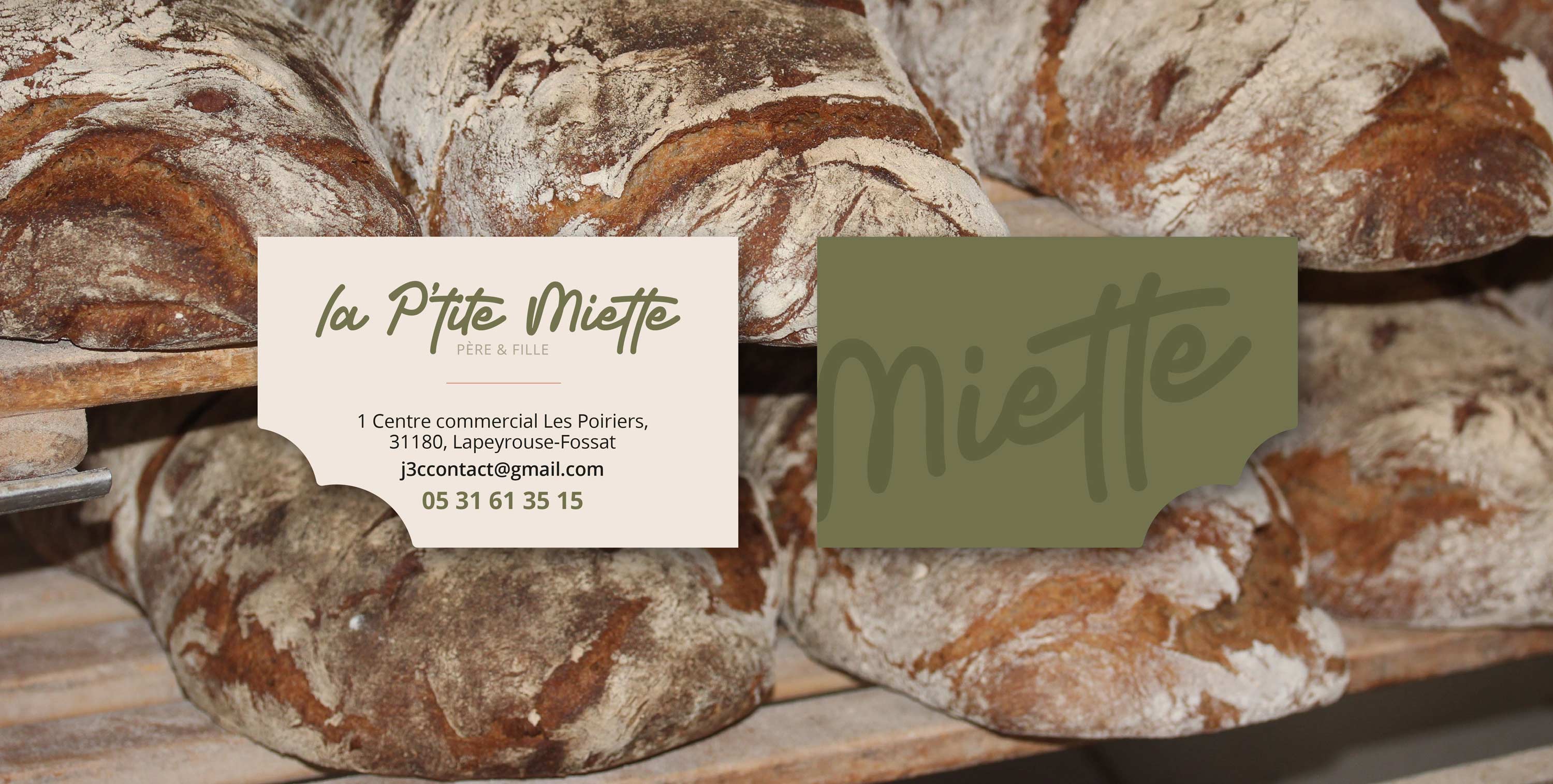Carte de visite pour la boulangerie-pâtisserie La P'tite Miette, découpe d’un croc