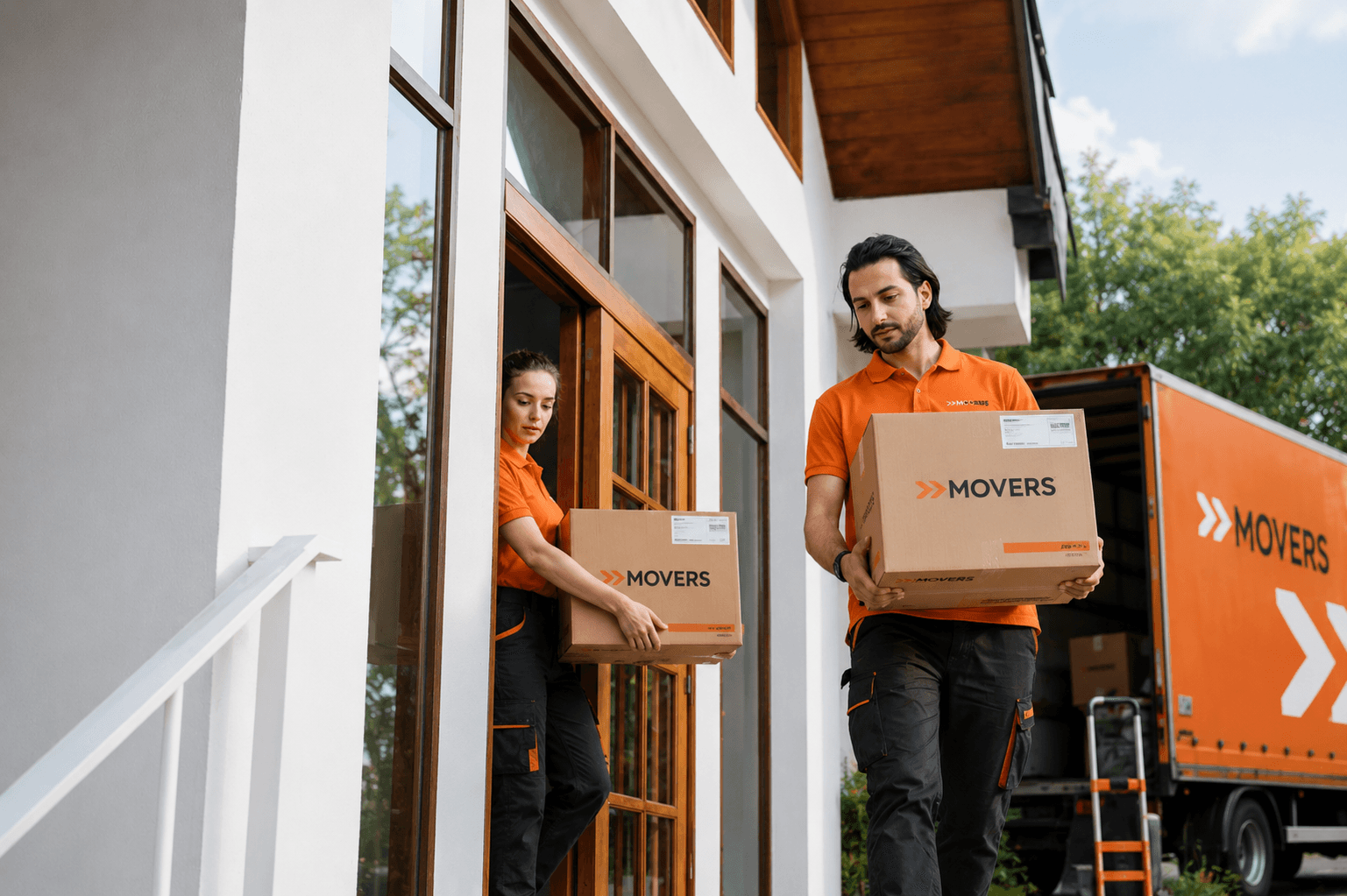 Movers with boxes. Aureus.design Framer Templates Rehan Raihan (@itsrehanraihan).