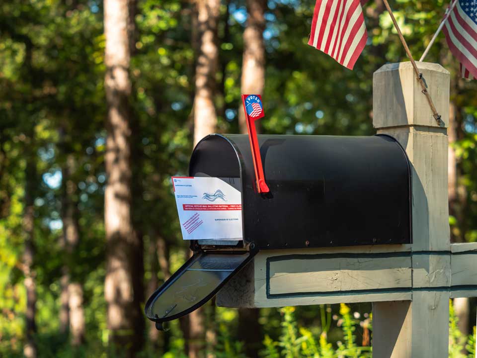 image of an open mailbox with election mail inside