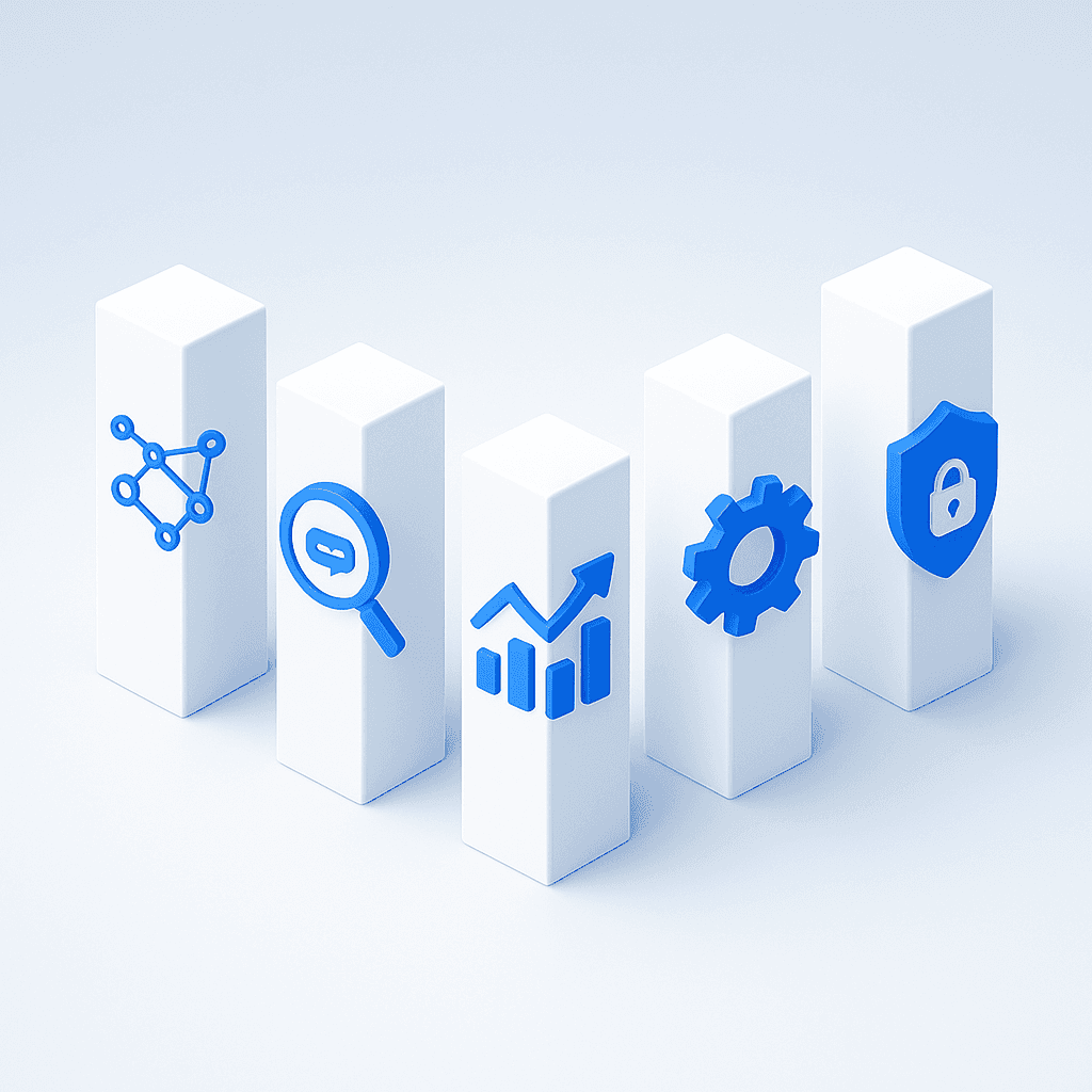 Five pillar diagram illustrating enterprise GEO platform selection criteria