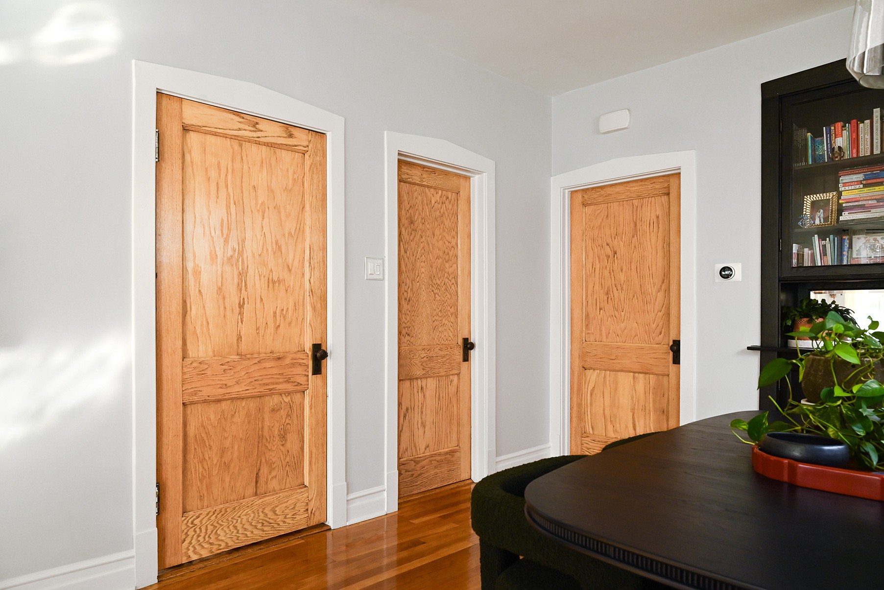 Oak door in a modern living room