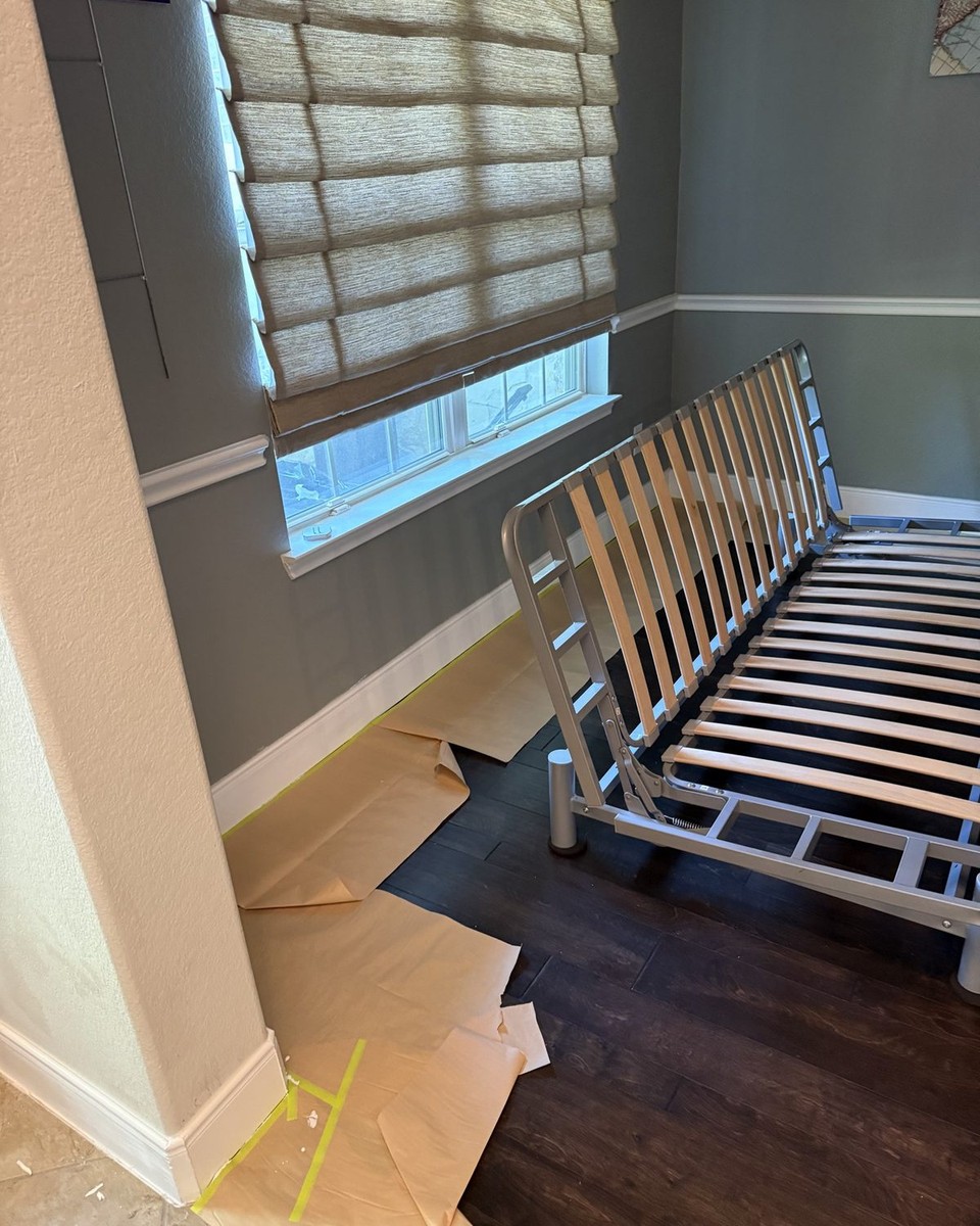 Before: Two tone dining room with crisp trim