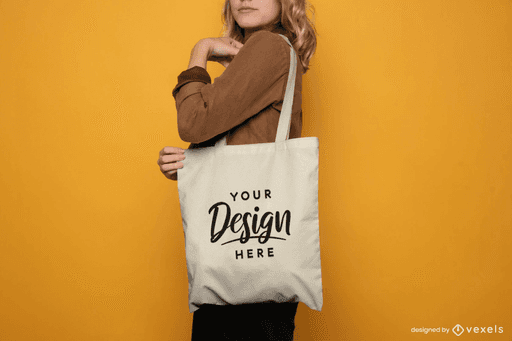 woman with tote bag mockup