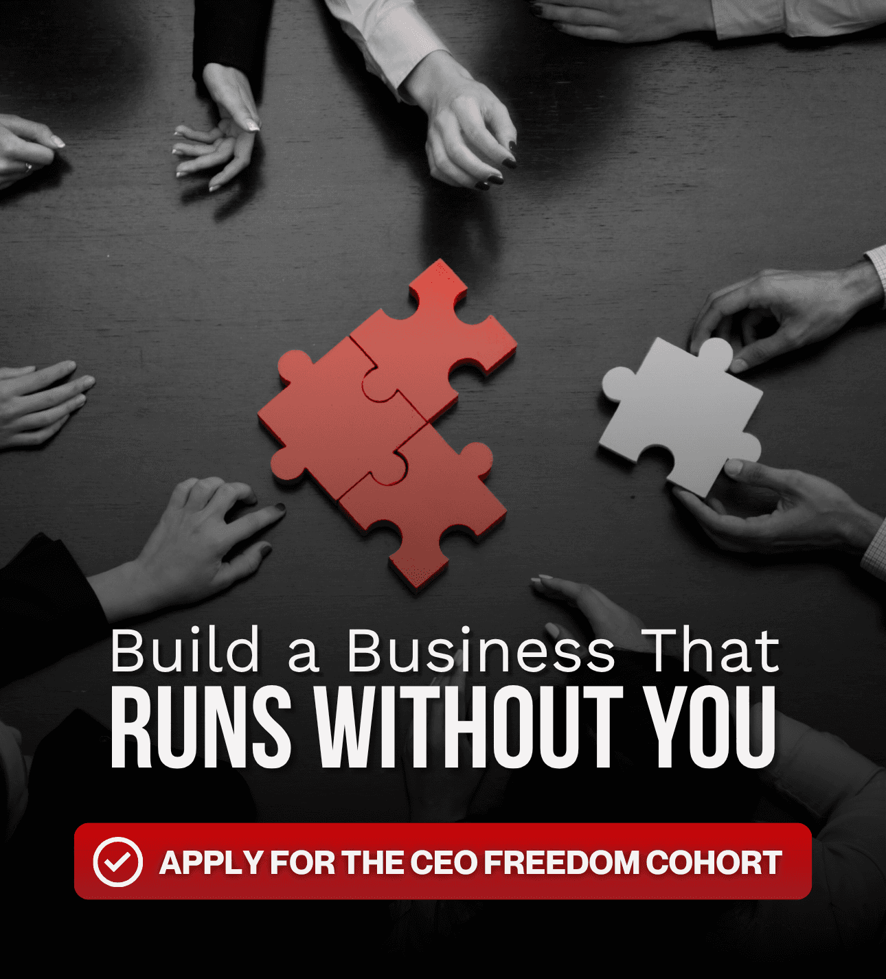 Puzzle pieces coming together symbolizing systems built through the CEO Freedom OS to run a business without dependency