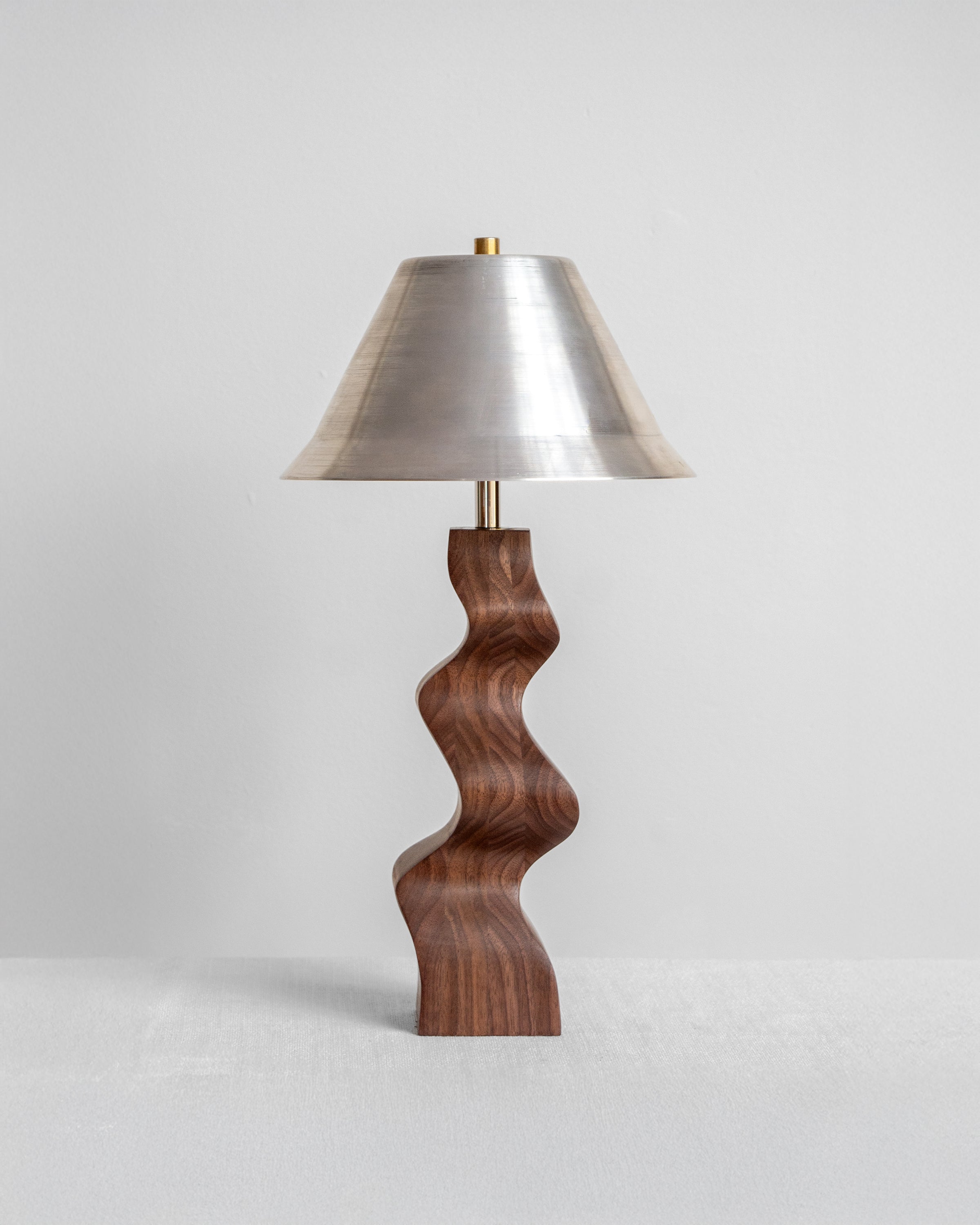 Rippled Desk Lamp in Walnut with Aluminium Shade with UK, EU and US/CA wiring available on white background Wilkinson & Rivera