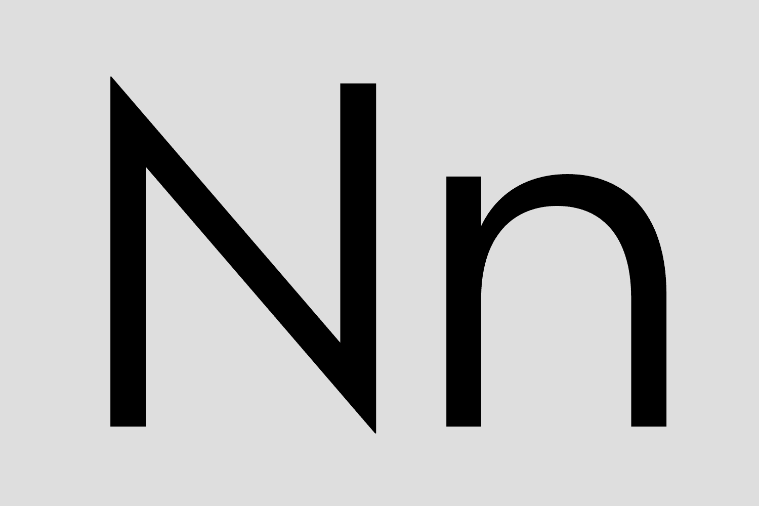 Large letters N and n showcasing a simple geometric, minimalist font structure of sans serif