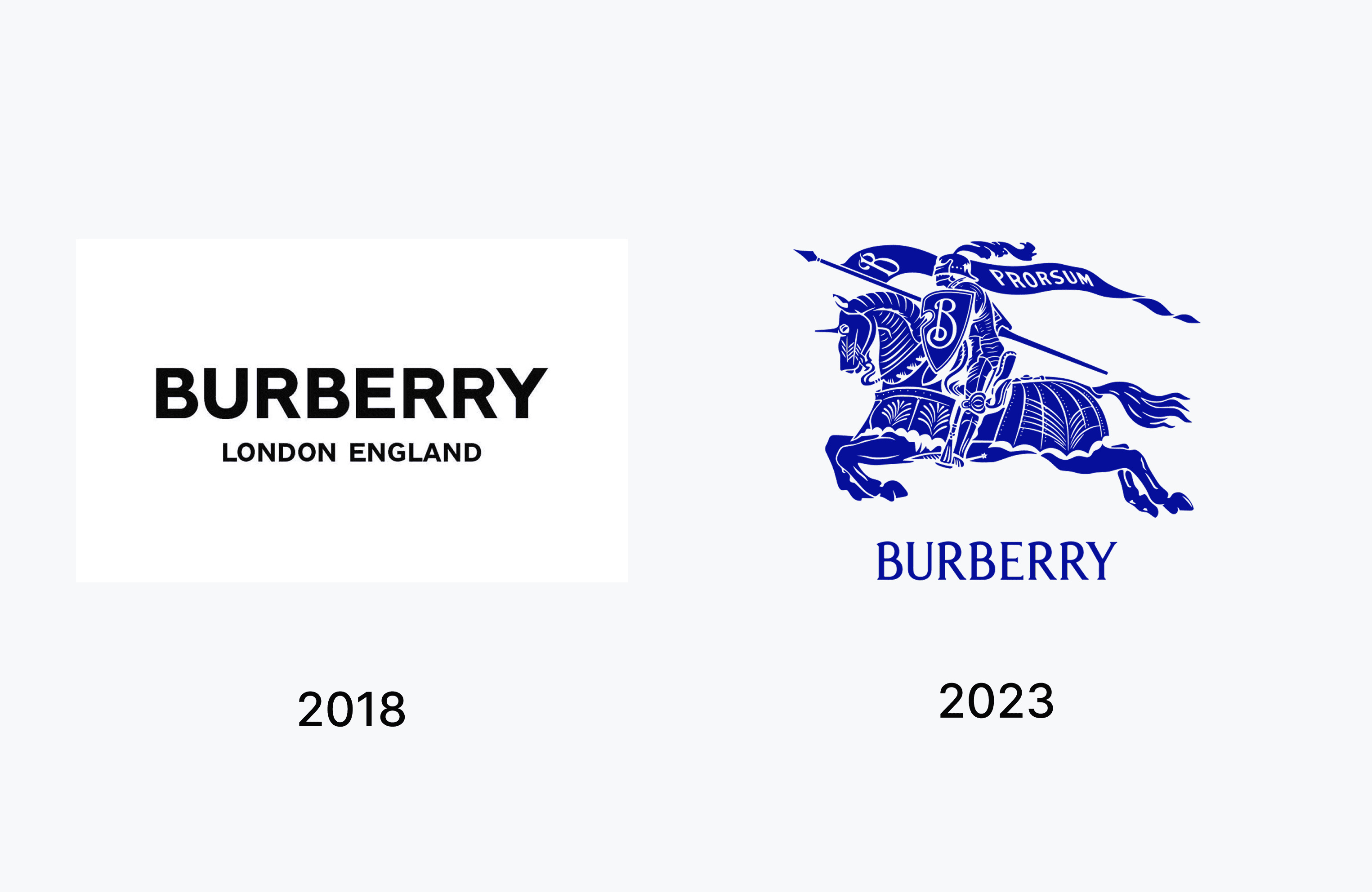 Comparatie intre logo-ul burberry din 2018 si cel din 2023