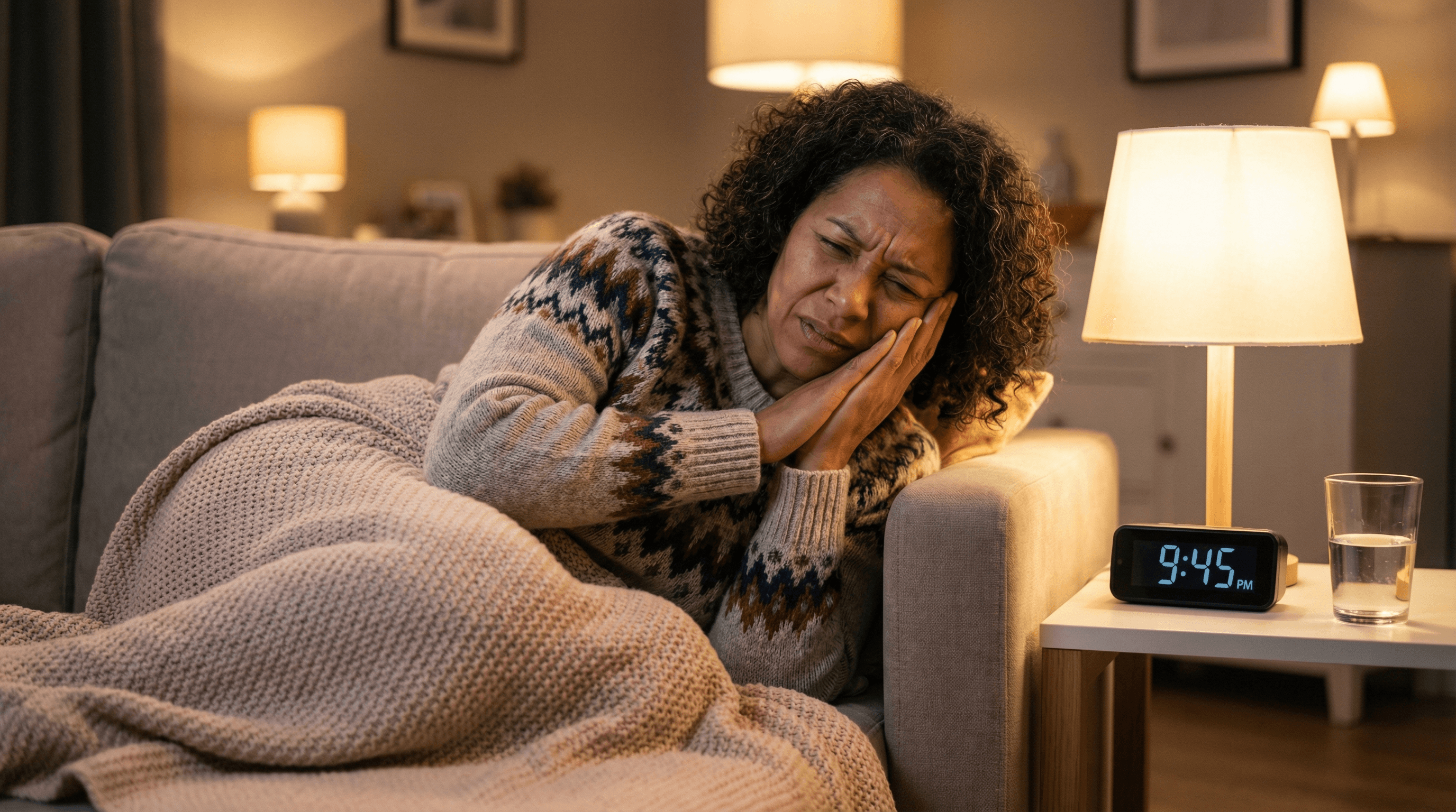 Person experiencing severe dental pain and toothache, seeking emergency dental care and relief from Veda Family Dentistry in West New York, New Jersey.