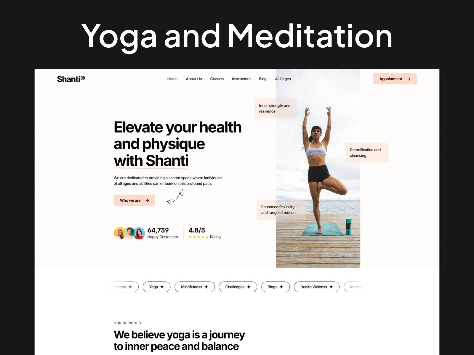 Shanti yoga and meditation website template in Framer