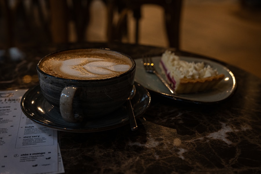 Coffee and pastry in a cafe
