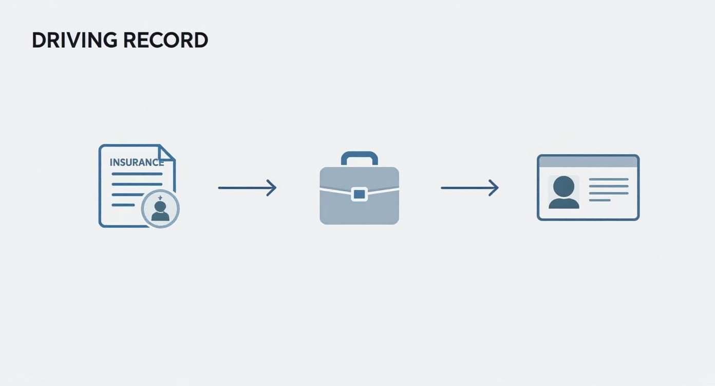 Infographic showing how a driving record impacts insurance, employment, and license status