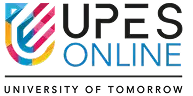 The image features the logo of UPES Online, showcasing the institution's vibrant branding and commitment to providing UG/PG online degree programs, aligned with EazyGrad and unbiased counselling, highlighted by a stylized multi-colored emblem and bold typography.