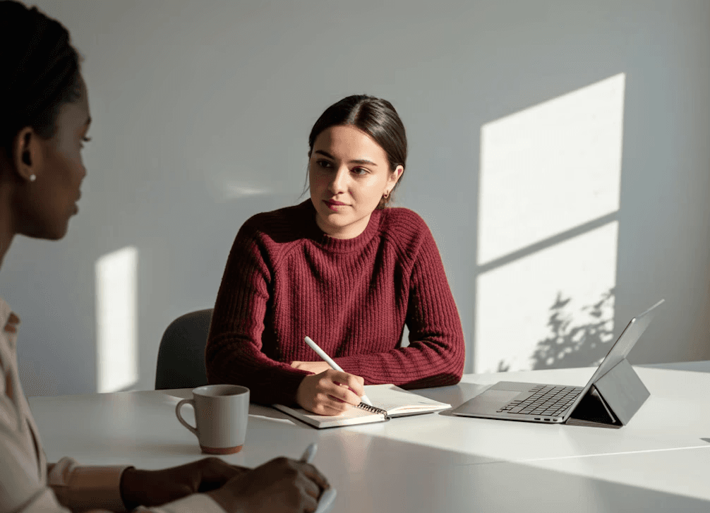 person sitting in a chair in front of a man