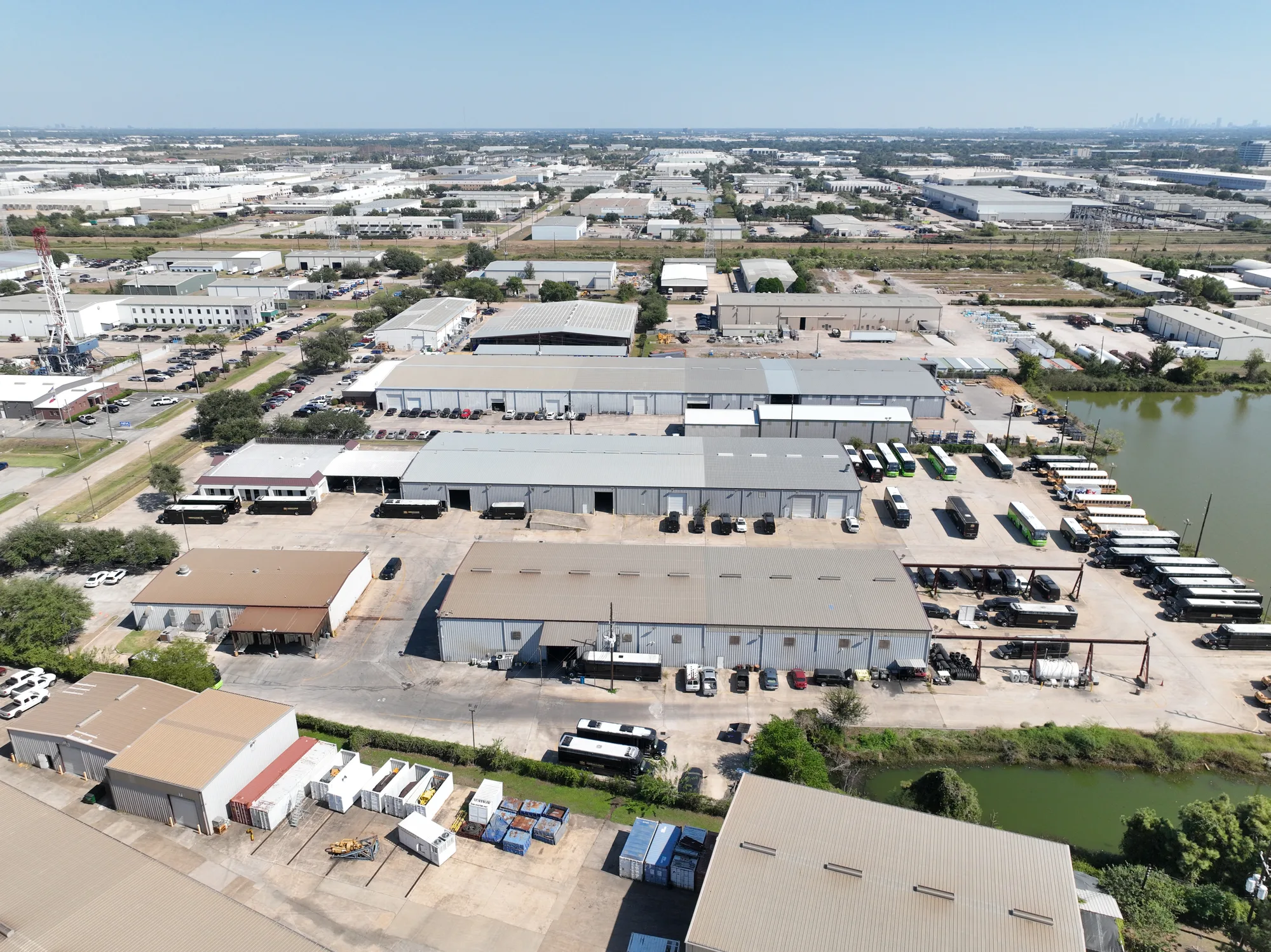 Aerial view of the industrial outdoor storage site at 11435 Brittmoore Park Dr, Houston, TX