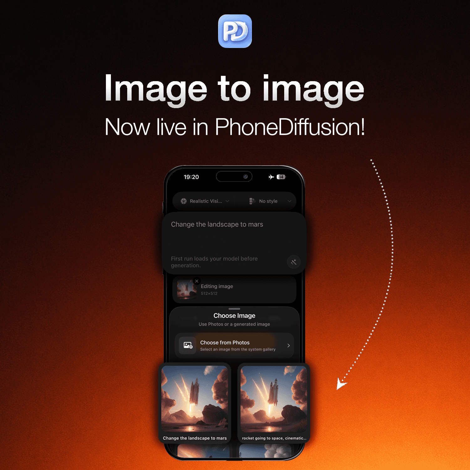 PhoneDiffusion image-to-image feature editing an AI image locally on iPhone