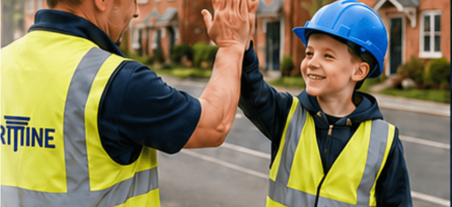 An Ermine team member encouraging a young person interested in construction