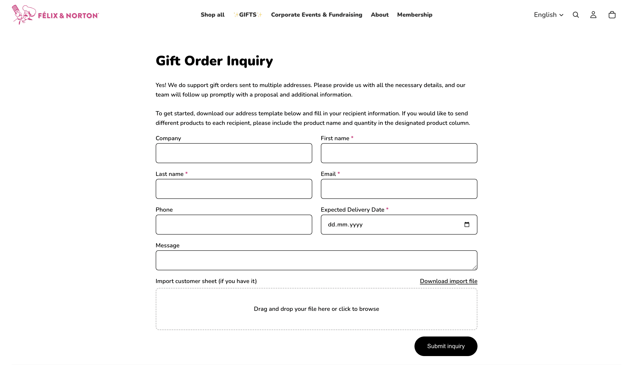 Felix & Norton Gift Inquiry Form