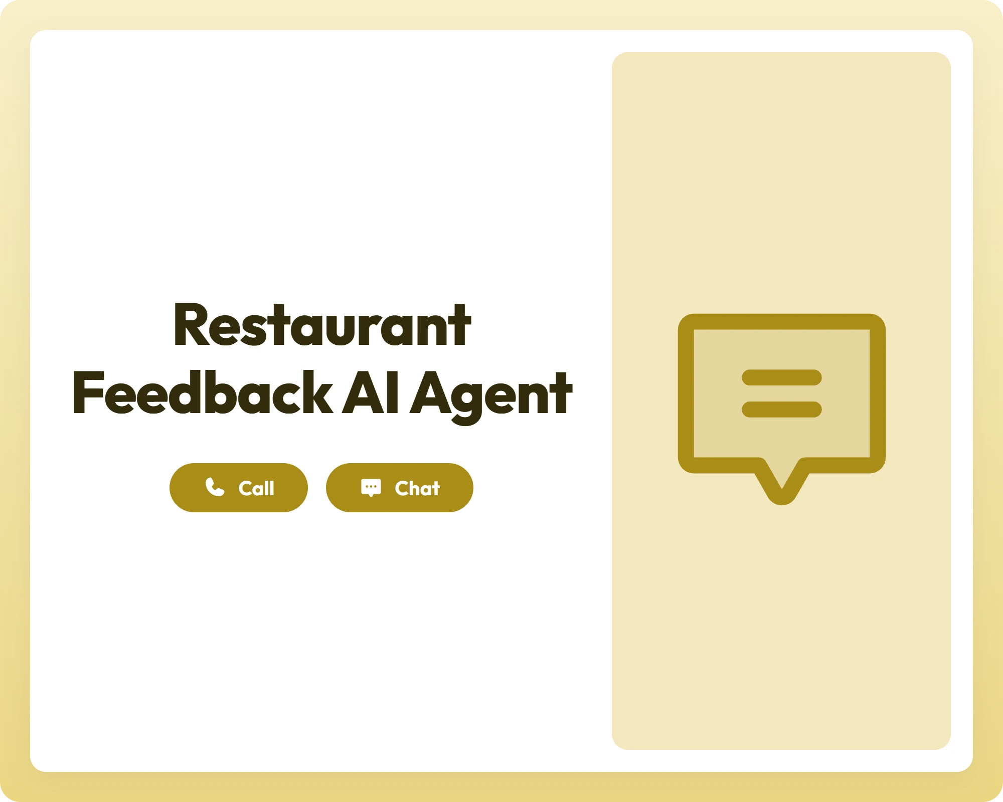 restaurant feedback ai survey agent with call and chat support and a message icon panel