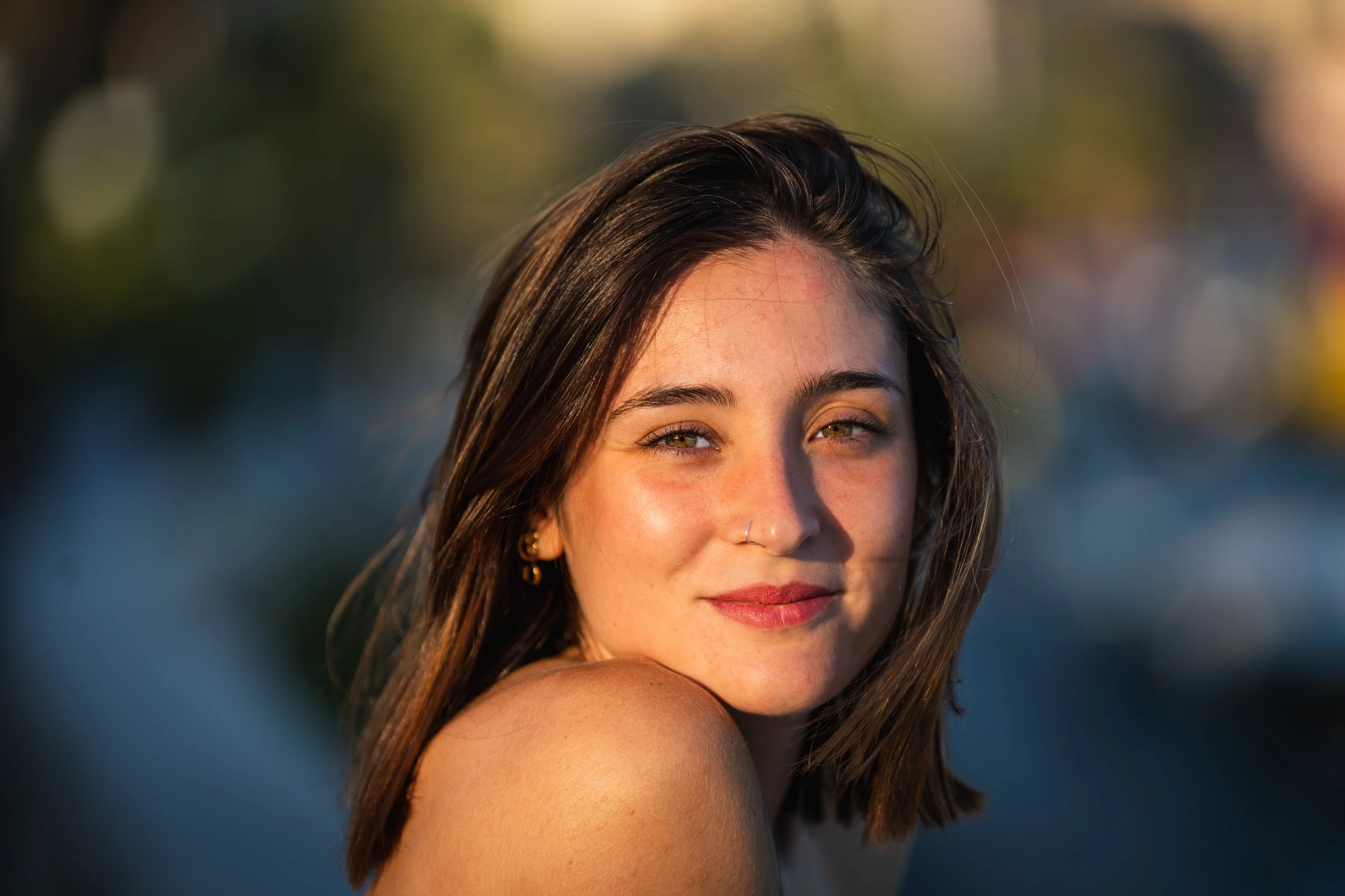 Close-up of Julia in golden evening light