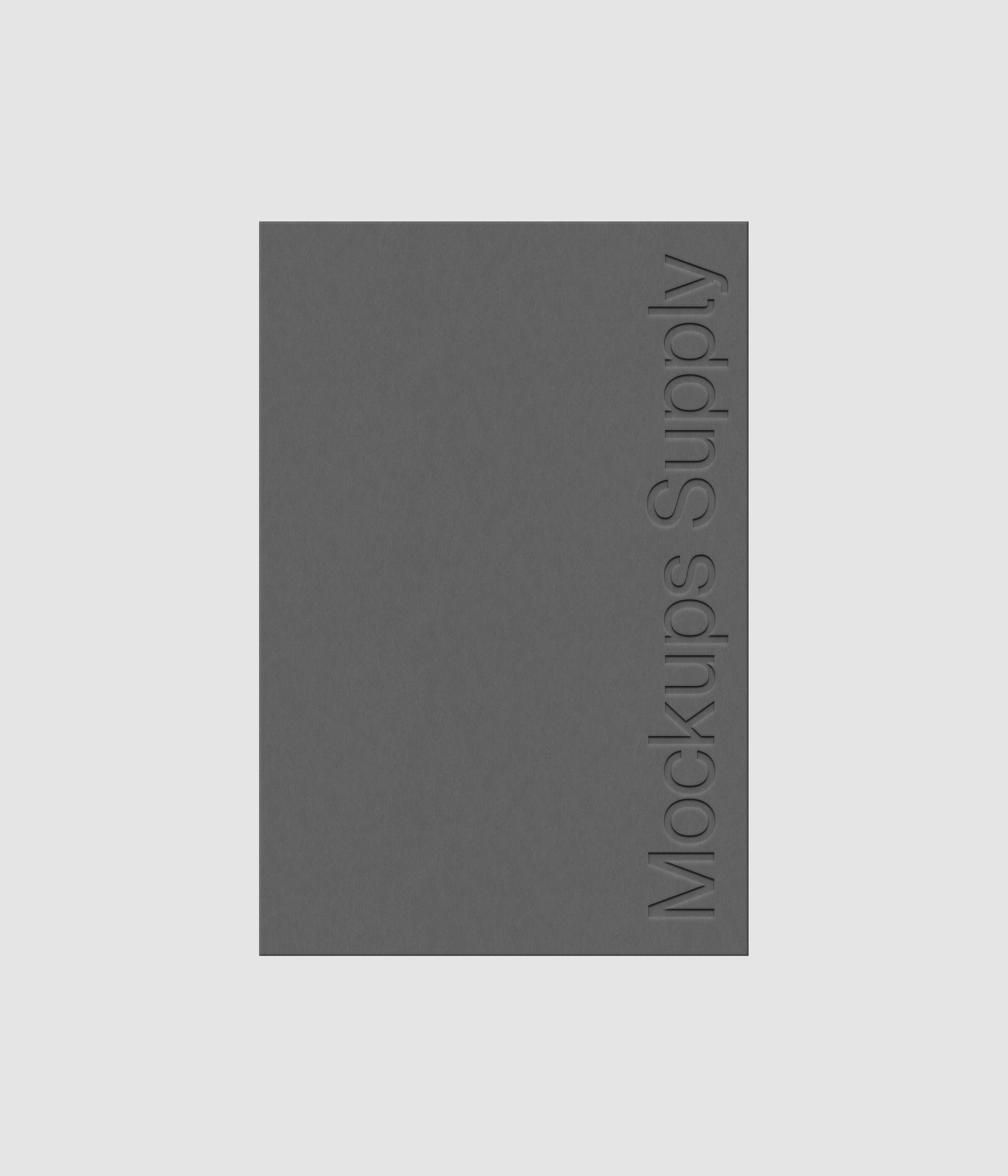 Poster mockup 2:3 portrait PSD with debossed logo effect, grey poster on white background, modern minimal paper mockup for print design and brand identity