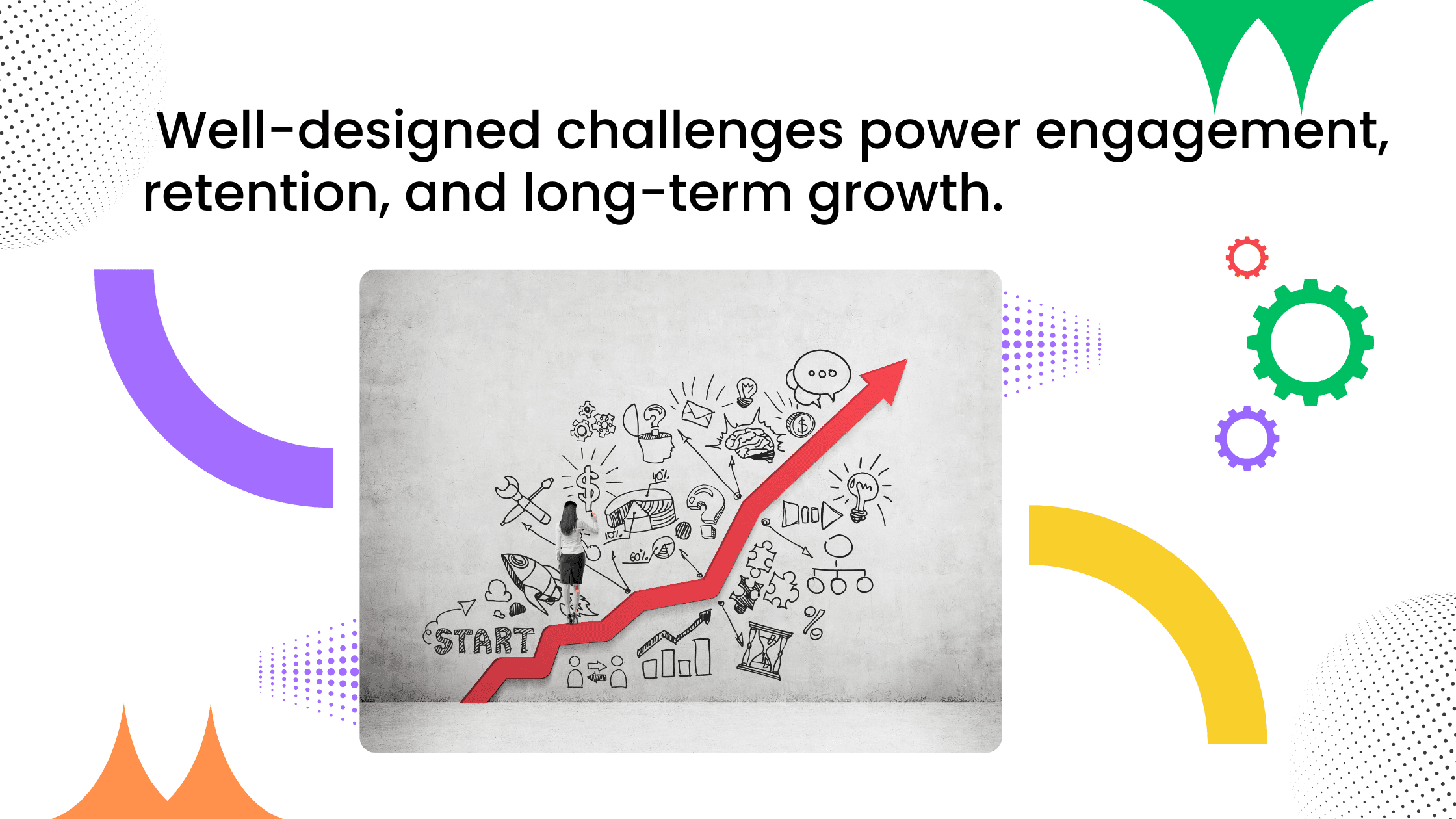 Illustration of a red upward arrow rising across a sketched growth chart.