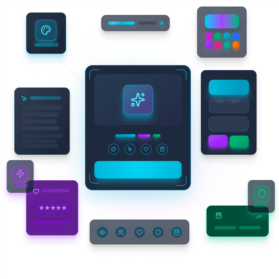 Visuelle Darstellung eines kreativen Brand- und UX/UI-Dashboards mit Farbkonzepten, Layouts und Design-Elementen – Symbolbild für wirkungsvolles Branding, User Experience und Markenaufbau der Inconis GmbH.